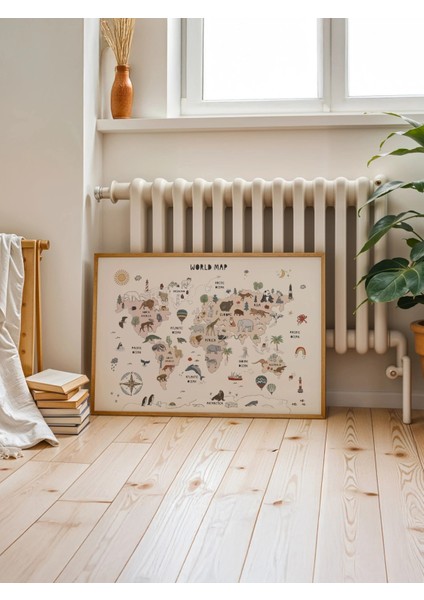 Hayvanlı Dünya Haritası – Çocuk Posteri – 30X40 cm | Çerçevesiz modelleri