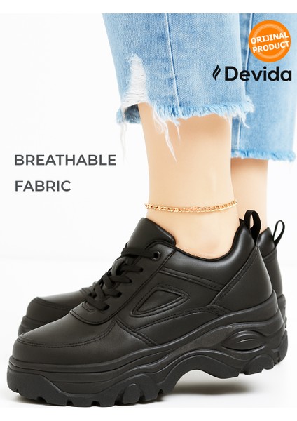 Kadın Siyah Spor Ayakkabı 6 Cm Yüksek Rahat Air Taban Günlük Sneaker X401 modelleri