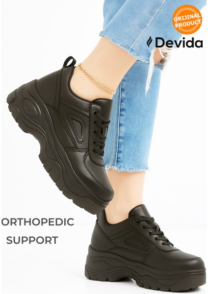 Kadın Siyah Spor Ayakkabı 6 Cm Yüksek Rahat Air Taban Günlük Sneaker X401 fiyatları