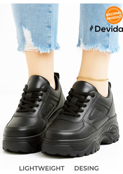 Kadın Siyah Spor Ayakkabı 6 Cm Yüksek Rahat Air Taban Günlük Sneaker X401 fırsatları