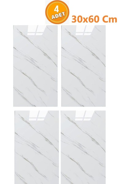 30X60CM Beyaz Mermer Desenli Kendinden Yapışkanlı Duvar Paneli, 4 Adet