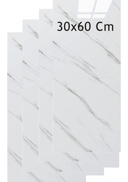 30X60CM Beyaz Mermer Desenli Kendinden Yapışkanlı Duvar Paneli, 4 Adet modelleri