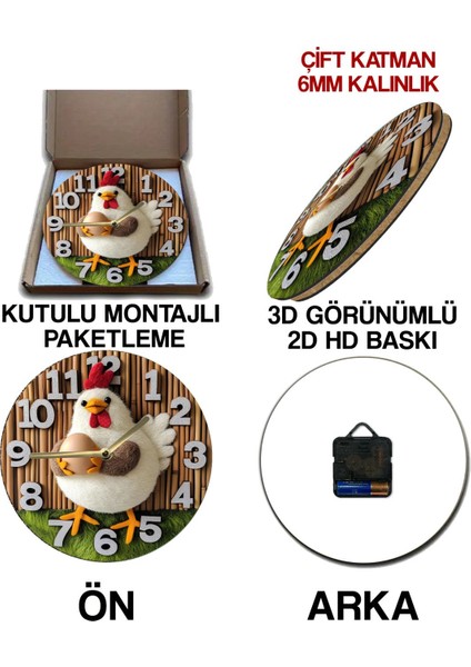 Ahşap Yuvarlak Duvar Saati, Kuvars Hareketli, 3D Görünüm, Sessiz ve Şık Tasarım