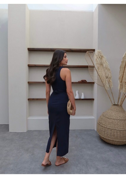 Omuz Detaylı Keten Midi Elbise indirimleri