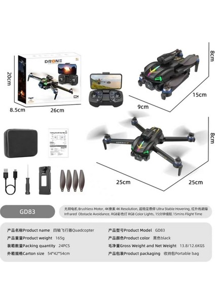 Çift Kamera ve Bataryalı Drone Uzaktan Kumandalı App Destekli Quadcopter Tek Tuş Ile Iniş Kalkış