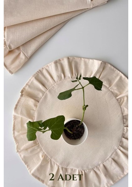 2'li Fırfırlı Keten Amerikan Servisi, Yuvarlak 40X40, Bej Renk fiyatları