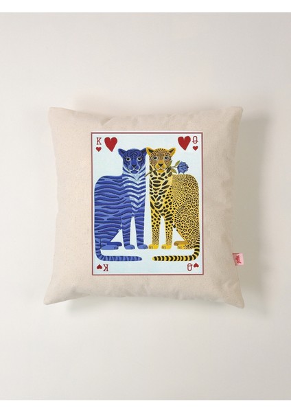KING & QUEEN - Maça Sinek Leopar Baskı Kırlent Kılıfı