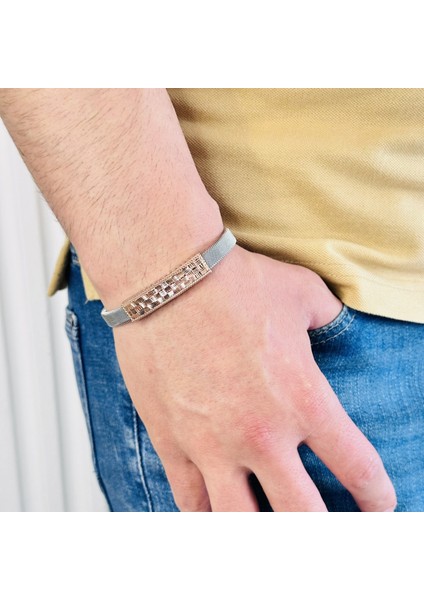 Gümüş Erkek BILEKLIK,14K Rose Altın Kaplama, Şık Hediye modelleri