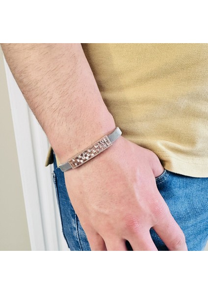 Gümüş Erkek BILEKLIK,14K Rose Altın Kaplama, Şık Hediye fırsatları