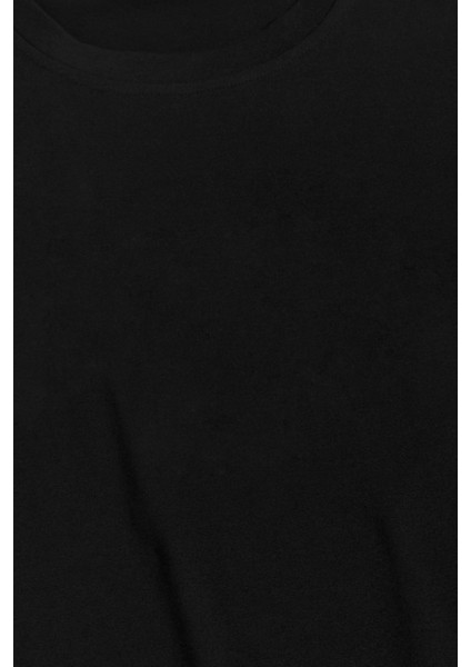 Erkek Siyah Bisiklet Yaka Oval Etek Salaş %100 Pamuk Basic T-Shirt fırsatları