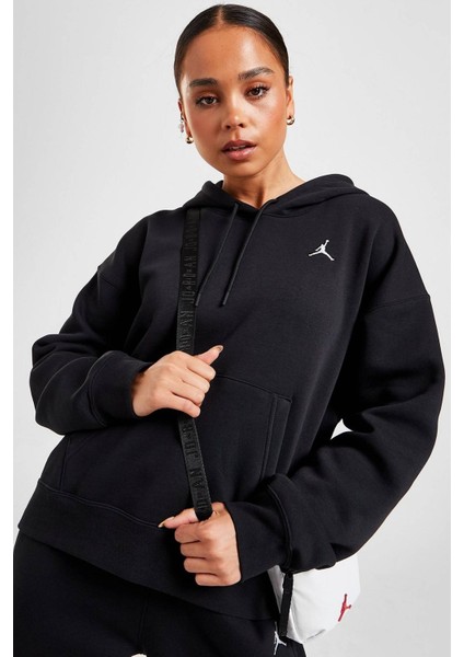 Jordan Essential Fleece Pullover Loose Fit Hoodie Kadın Bol Kesim Kapüşonlu Sweatshirt Siyah