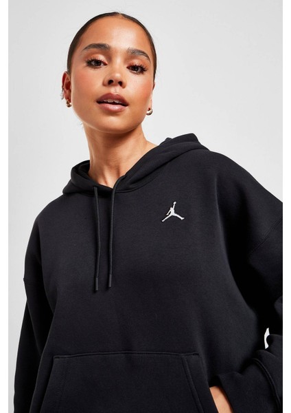 Jordan Essential Fleece Pullover Loose Fit Hoodie Kadın Bol Kesim Kapüşonlu Sweatshirt Siyah modelleri