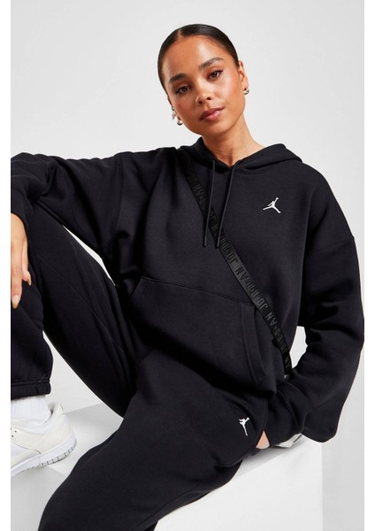 Jordan Essential Fleece Pullover Loose Fit Hoodie Kadın Bol Kesim Kapüşonlu Sweatshirt Siyah fırsatları