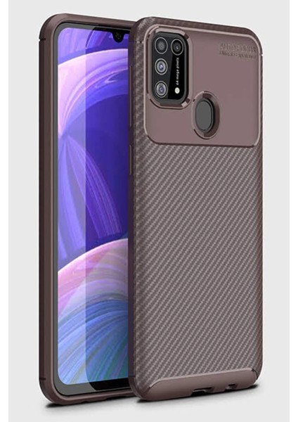 Samsung Galaxy M31 Kılıf Auto Focus Karbon Kapak - Kahverengi Arbkd fiyatları