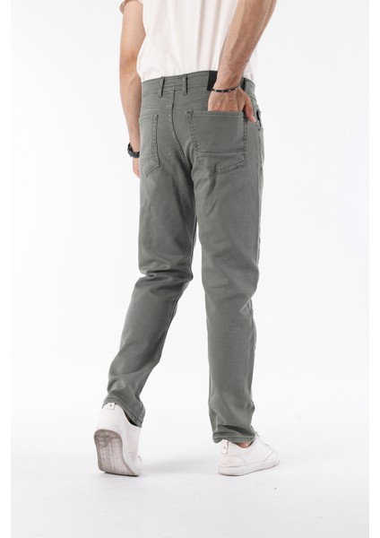 Erkek Pamuklu Yüksek Bel Bol Yeşil Baggy Kot Pantolon