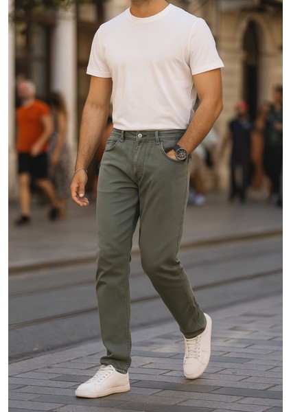 Erkek Pamuklu Yüksek Bel Bol Yeşil Baggy Kot Pantolon