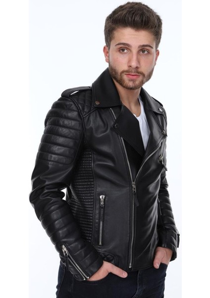 Hakiki Deri Siyah Manuel Fermuarlı Erkek Deri Ceket fırsatları