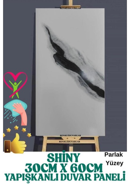 Yapışkanlı 30X60CM Siyaha Alaca Mermer Desenli Esnek Banyo ve Wc Duvar Paneli