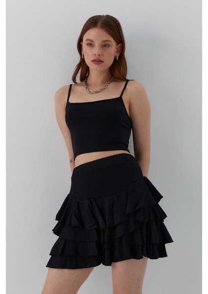 Fırfırlı Kısa Etek Siyah