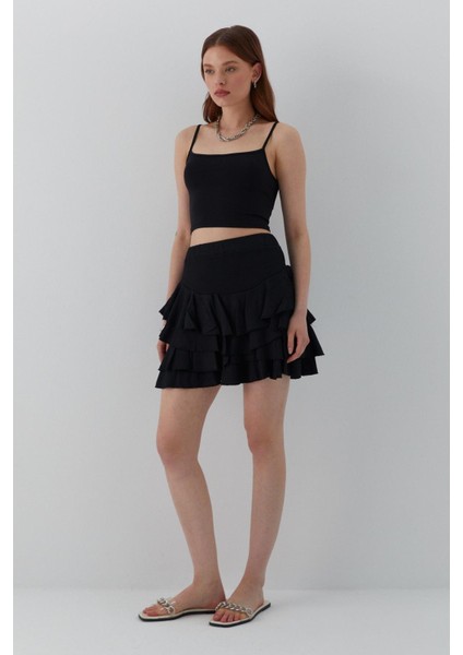 Fırfırlı Kısa Etek Siyah modelleri