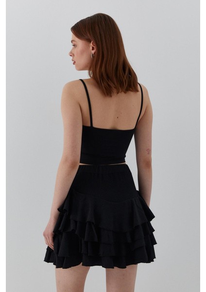 Fırfırlı Kısa Etek Siyah fırsatları