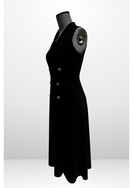 Kadın Kruvaze Yaka Astarlı Çift Yırtmaçlı Düğme Detaylı Midi Krep Elbise fiyatları