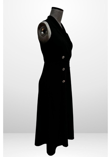 Kadın Kruvaze Yaka Astarlı Çift Yırtmaçlı Düğme Detaylı Midi Krep Elbise modelleri