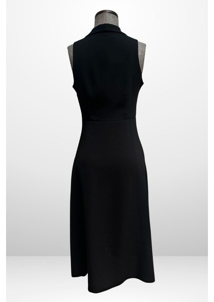 Kadın Kruvaze Yaka Astarlı Çift Yırtmaçlı Düğme Detaylı Midi Krep Elbise fırsatları