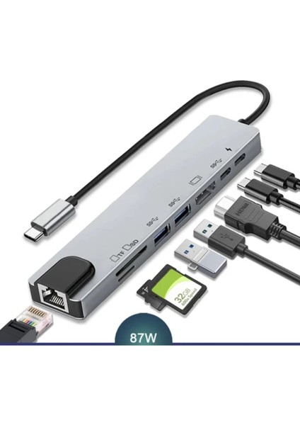 Type-C 8 In 1 Ethernet Sd USB HDMI Çoğaltıcı