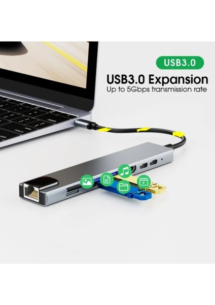 Type-C 8 In 1 Ethernet Sd USB HDMI Çoğaltıcı fırsatları