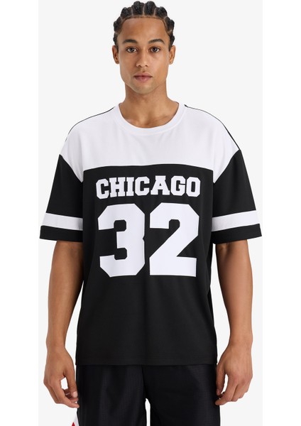 Fit Hızlı Kuruyan Oversize Geniş Kalıp Bisiklet Yaka Baskılı Sporcu Kısa Kollu Tişört E4121AX25SM modelleri