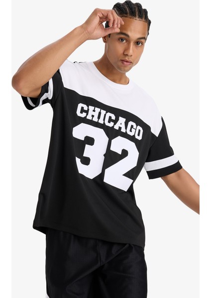 Fit Hızlı Kuruyan Oversize Geniş Kalıp Bisiklet Yaka Baskılı Sporcu Kısa Kollu Tişört E4121AX25SM fırsatları