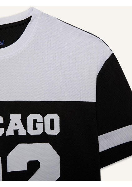 Fit Hızlı Kuruyan Oversize Geniş Kalıp Bisiklet Yaka Baskılı Sporcu Kısa Kollu Tişört E4121AX25SM