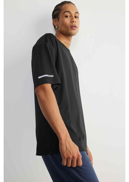 Fit Hızlı Kuruyan Boxy Fit Bisiklet Yaka Baskılı Sporcu Kısa Kollu Tişört D6726AX25SP