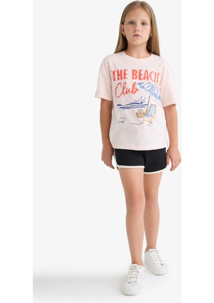 Kız Çocuk Relax Fit Palmiye Baskılı Bisiklet Yaka Kısa Kollu Tişört E0389A825SM fiyatları