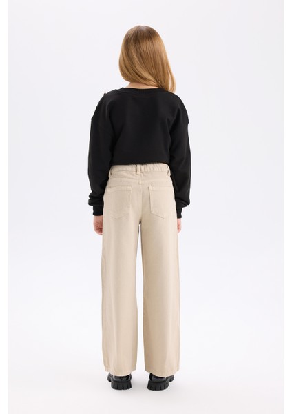 Kız Çocuk Wide Leg Geniş Bol Paça Pamuklu Cepli Bej Pantolon C8777A824AU
