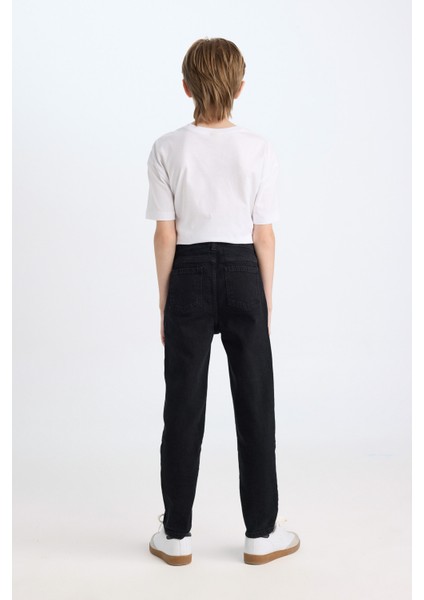 Erkek Çocuk Okul Slim Fit Dar Kesim Düz Paça Cepli Siyah Basic Düz Jean Pantolon