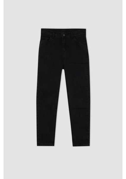 Erkek Çocuk Okul Slim Fit Dar Kesim Düz Paça Cepli Siyah Basic Düz Jean Pantolon