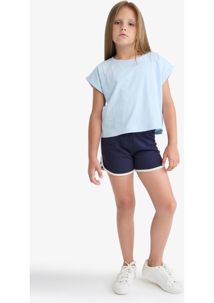 Kız Çocuk Boxy Fit Bisiklet Yaka Basic Düz Kısa Kollu Tişört C4511A825SM fiyatları