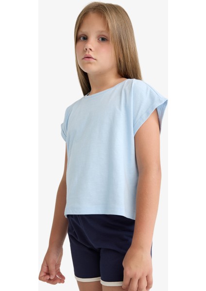 Kız Çocuk Boxy Fit Bisiklet Yaka Basic Düz Kısa Kollu Tişört C4511A825SM modelleri