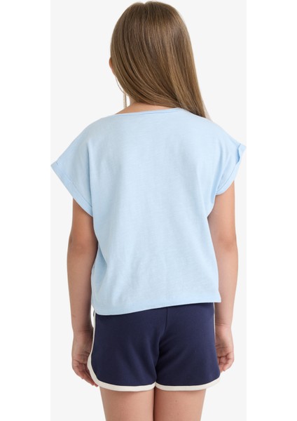 Kız Çocuk Boxy Fit Bisiklet Yaka Basic Düz Kısa Kollu Tişört C4511A825SM