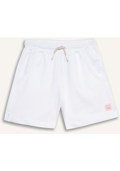 Kız Çocuk Beli Lastikli Beyaz Şort