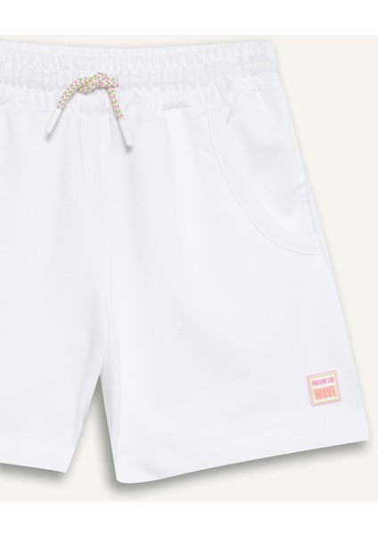 Kız Çocuk Beli Lastikli Beyaz Şort