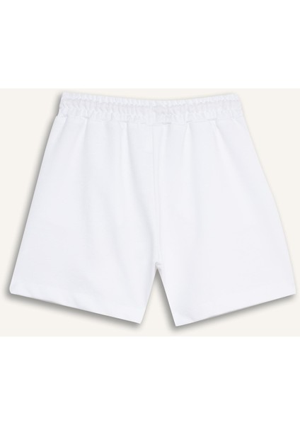 Kız Çocuk Beli Lastikli Beyaz Şort