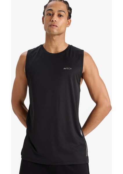 Fit Hızlı Kuruyan Standart Fit Sporcu Bisiklet Yaka Baskılı Atlet A1736AX25HS