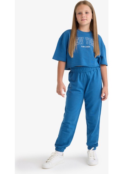 Kız Çocuk 2'li Takım Baskılı Kısa Kollu Tişört Beli Lastikli Eşofman Altı E6414A825AU