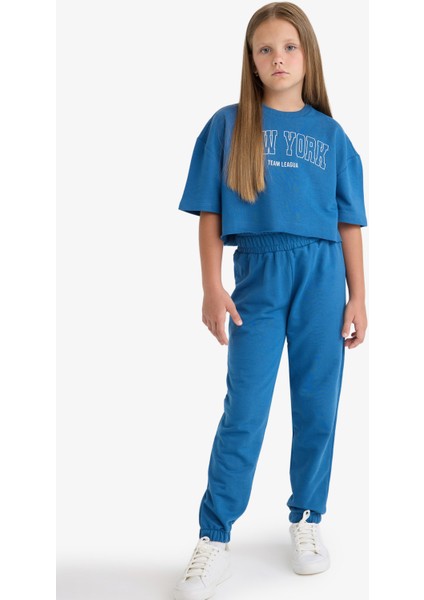 Kız Çocuk 2'li Takım Baskılı Kısa Kollu Tişört Beli Lastikli Eşofman Altı E6414A825AU modelleri