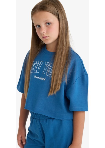 Kız Çocuk 2'li Takım Baskılı Kısa Kollu Tişört Beli Lastikli Eşofman Altı E6414A825AU fırsatları