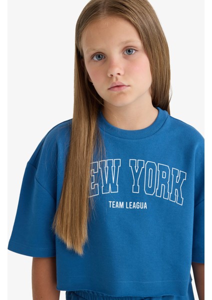 Kız Çocuk 2'li Takım Baskılı Kısa Kollu Tişört Beli Lastikli Eşofman Altı E6414A825AU indirimleri