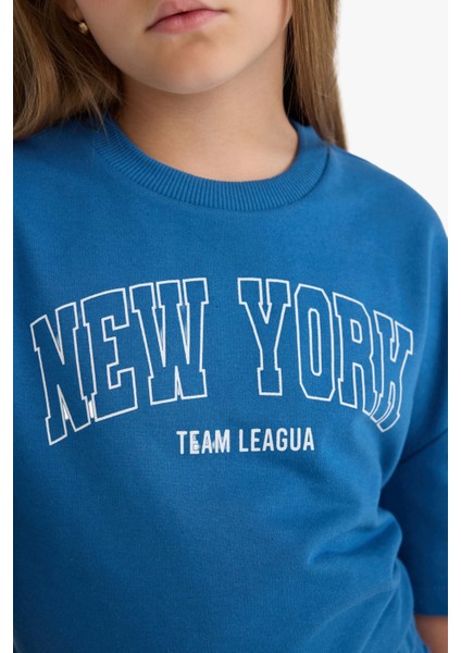 Kız Çocuk 2'li Takım Baskılı Kısa Kollu Tişört Beli Lastikli Eşofman Altı E6414A825AU